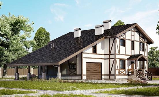 250-002-Л Проект двухэтажного дома с мансардным этажом и гаражом, уютный домик из кирпича Шебекино | Проекты домов от House Expert