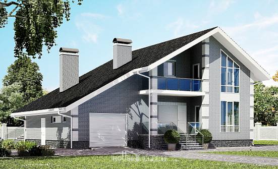 190-006-Л Проект двухэтажного дома с мансардой и гаражом, классический домик из теплоблока Губкин | Проекты домов от House Expert
