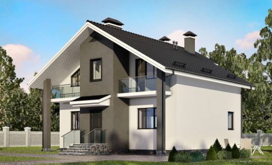 150-005-Л Проект двухэтажного дома мансардный этаж, экономичный коттедж из блока Губкин | Проекты домов от House Expert