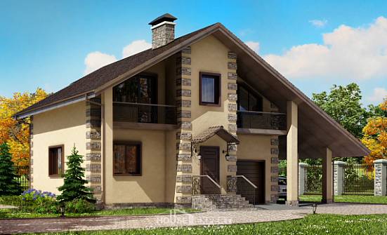 150-003-П Проект двухэтажного дома с мансардным этажом и гаражом, экономичный загородный дом из блока Губкин | Проекты домов от House Expert