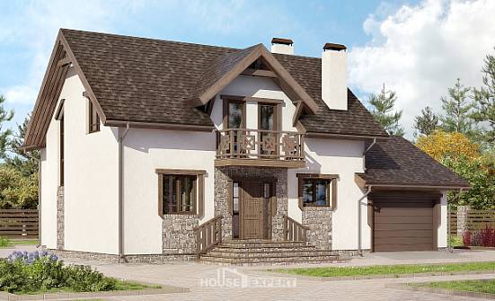 180-013-П Проект двухэтажного дома мансардный этаж, гараж, небольшой домик из теплоблока Белгород | Проекты домов от House Expert