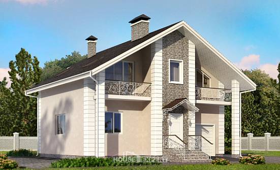 150-002-П Проект двухэтажного дома с мансардным этажом, гараж, скромный коттедж из твинблока Новый Оскол | Проекты домов от House Expert