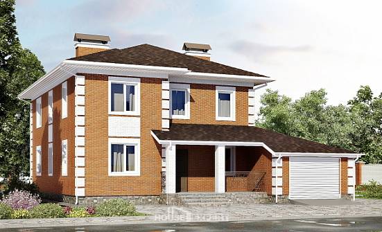 220-004-Л Проект двухэтажного дома и гаражом, современный коттедж из кирпича Губкин | Проекты домов от House Expert