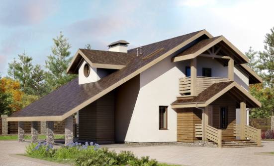 155-010-Л Проект двухэтажного дома с мансардой и гаражом, небольшой дом из арболита Белгород | Проекты домов от House Expert