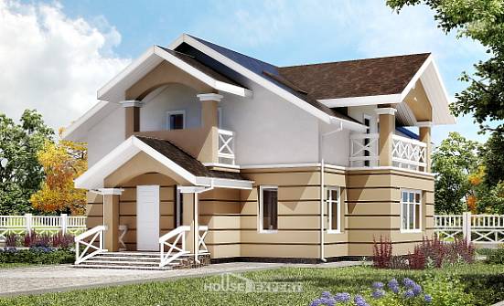 155-009-П Проект двухэтажного дома мансардой, небольшой коттедж из пеноблока Алексеевка | Проекты домов от House Expert