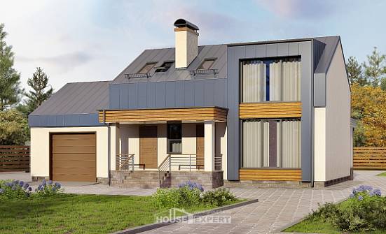 150-015-П Проект двухэтажного дома мансардный этаж, гараж, скромный коттедж из блока Новый Оскол | Проекты домов от House Expert