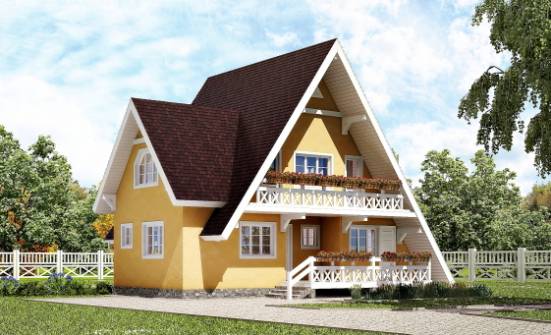 155-008-П Проект двухэтажного дома мансардный этаж, уютный дом из дерева Строитель | Проекты домов от House Expert