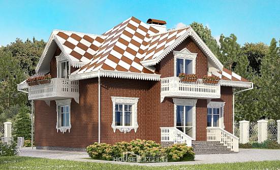 155-003-Л Проект двухэтажного дома мансардой и гаражом, небольшой дом из арболита Строитель | Проекты домов от House Expert