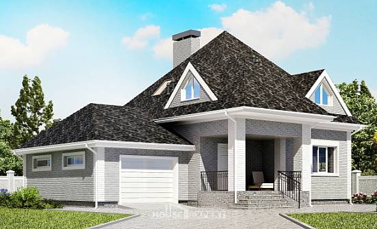 135-001-Л Проект двухэтажного дома с мансардой, гараж, простой домик из кирпича Валуйки | Проекты домов от House Expert