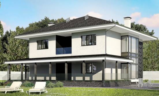 245-002-П Проект двухэтажного дома, гараж, простой коттедж из арболита Старый Оскол | Проекты домов от House Expert