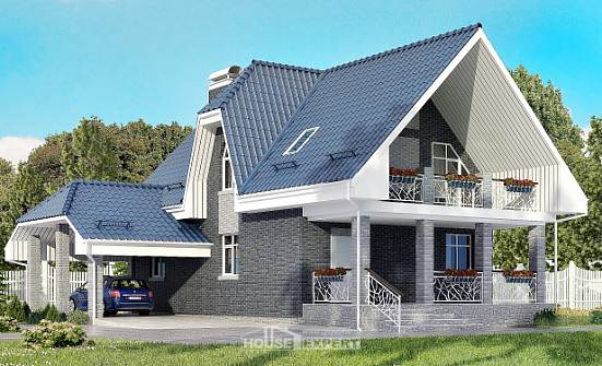 125-002-Л Проект двухэтажного дома с мансардой, гараж, современный коттедж из поризованных блоков Белгород | Проекты домов от House Expert
