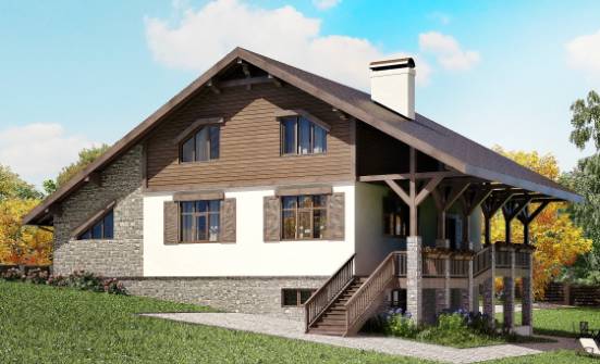 300-003-П Проект трехэтажного дома с мансардой, гараж, уютный дом из кирпича Губкин | Проекты домов от House Expert