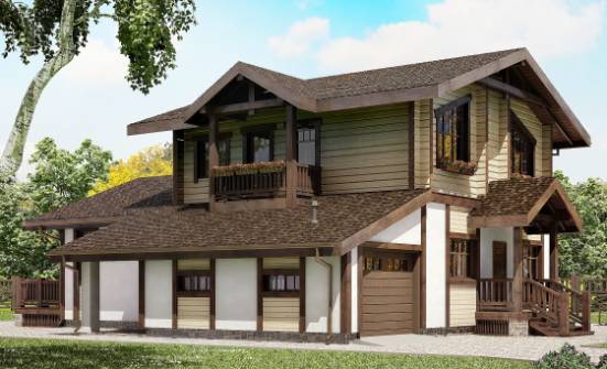 190-004-П Проект двухэтажного дома мансардный этаж, гараж, средний домик из бризолита из дерева Алексеевка | Проекты домов от House Expert