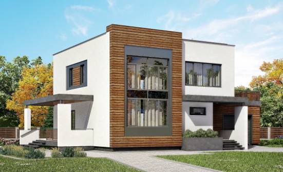 220-003-П Проект двухэтажного дома и гаражом, простой дом из газобетона Строитель | Проекты домов от House Expert