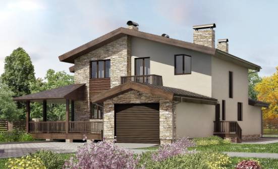 220-001-Л Проект двухэтажного дома с мансардным этажом, гараж, простой коттедж из бризолита Строитель | Проекты домов от House Expert