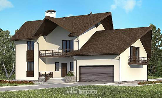 300-002-П Проект двухэтажного дома с мансардным этажом, гараж, большой загородный дом из арболита Валуйки | Проекты домов от House Expert