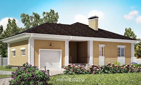 130-002-Л Проект одноэтажного дома и гаражом, доступный загородный дом из поризованных блоков Губкин | Проекты домов от House Expert