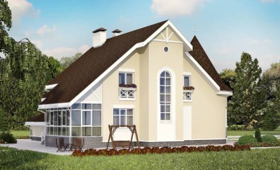275-001-Л Проект двухэтажного дома с мансардой и гаражом, классический коттедж из кирпича Шебекино | Проекты домов от House Expert