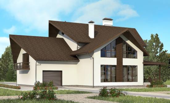 300-002-П Проект двухэтажного дома с мансардным этажом, гараж, большой загородный дом из арболита Валуйки | Проекты домов от House Expert