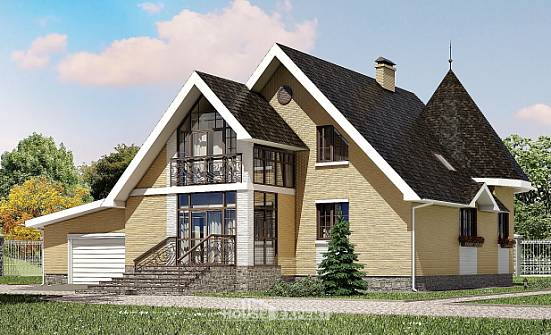 250-001-Л Проект двухэтажного дома мансардой, гараж, просторный коттедж из теплоблока Строитель | Проекты домов от House Expert