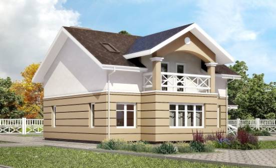 155-009-П Проект двухэтажного дома мансардой, небольшой коттедж из пеноблока Алексеевка | Проекты домов от House Expert