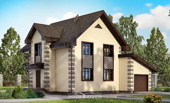 160-004-П Проект двухэтажного дома и гаражом, простой загородный дом из газобетона Шебекино | Проекты домов от House Expert