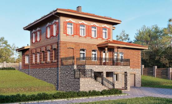 380-002-Л Проект трехэтажного дома, гараж, красивый домик из кирпича Алексеевка | Проекты домов от House Expert