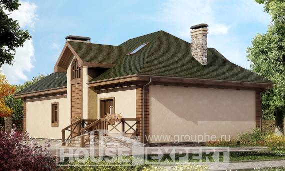 180-010-П Проект двухэтажного дома с мансардой, гараж, уютный дом из бризолита Новый Оскол, House Expert