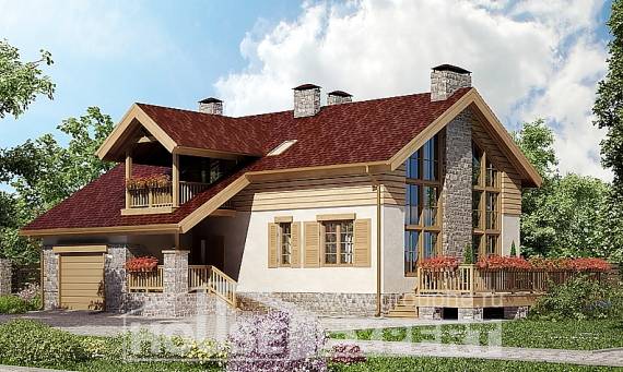 165-002-П Проект двухэтажного дома мансардой, гараж, простой коттедж из пеноблока Белгород, House Expert