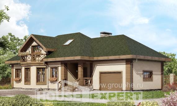 180-010-П Проект двухэтажного дома с мансардой и гаражом, просторный домик из арболита Валуйки, House Expert