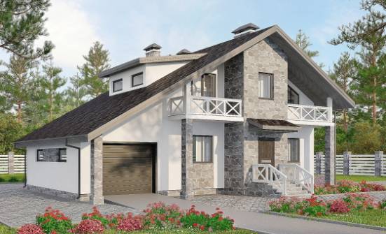 180-017-Л Проект двухэтажного дома с мансардой, гараж, простой домик из поризованных блоков Новый Оскол | Проекты домов от House Expert