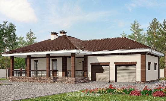 160-015-П Проект одноэтажного дома и гаражом, бюджетный загородный дом из газобетона Новый Оскол | Проекты домов от House Expert