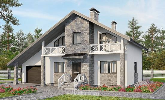 180-017-Л Проект двухэтажного дома с мансардой, гараж, простой домик из поризованных блоков Новый Оскол | Проекты домов от House Expert