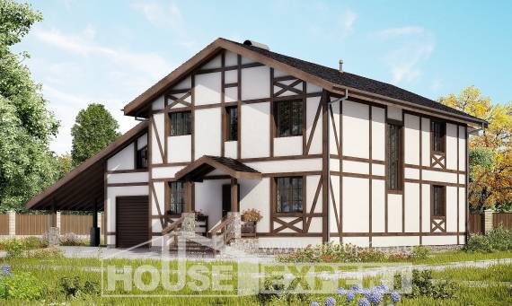 250-002-Л Проект двухэтажного дома с мансардой и гаражом, просторный коттедж из кирпича Шебекино, House Expert