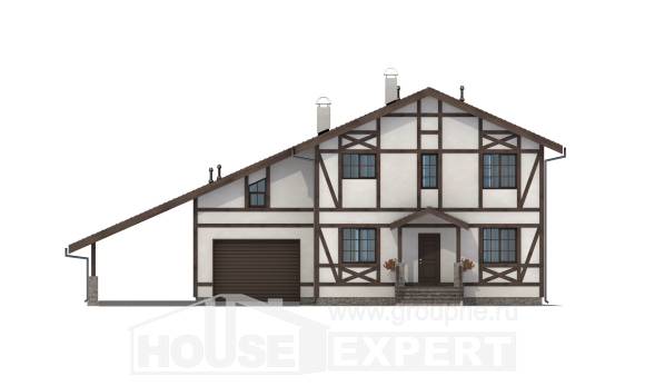 250-002-Л Проект двухэтажного дома с мансардным этажом, гараж, классический домик из кирпича Строитель, House Expert