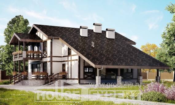 250-002-Л Проект двухэтажного дома с мансардным этажом, гараж, современный дом из кирпича Новый Оскол, House Expert