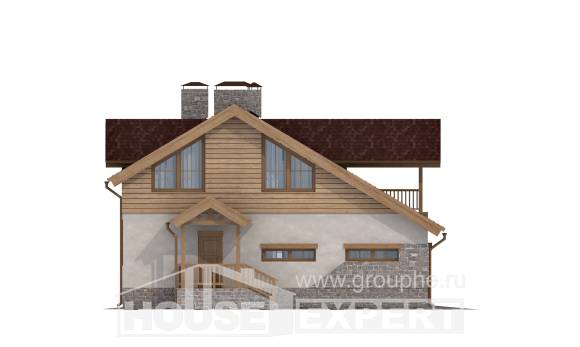 165-002-П Проект двухэтажного дома мансардой, гараж, уютный коттедж из блока Белгород, House Expert